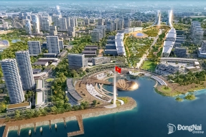 Phối cảnh một góc Khu Trung tâm chính trị - hành chính thành phố Đồng Nai trong tương lai theo đồ án của liên danh ENCITY và URBAN+. Ảnh: ENCITY