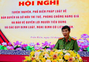 Thượng tá Phạm Chí Lân - Phó Trưởng phòng An ninh chính trị nội bộ, Công an thành phố Đồng Nai phát biểu khai mạc Hội nghị