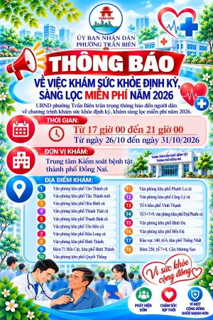 THÔNG BÁO: Về việc khám sức khỏe định kỳ, sàng lọc miễn phí...