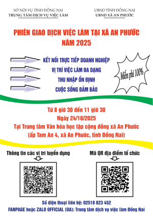 THÔNG TIN TUYỂN DỤNG PHIÊN GIAO DỊCH VIỆC LÀM 2025 - TỔ CHỨC NGÀY 24/10/2025 - TẠI XÃ AN PHƯỚC