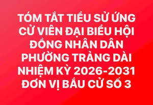 TÓM TẮT TIỂU SỬ ỨNG CỬ VIÊN ĐẠI BIỂU HỘI ĐỒNG NHÂN DÂN PHƯỜNG TRẢNG DÀI NHIỆM KỲ 2026-2031. ĐƠN VỊ BẦU CỬ SỐ 3