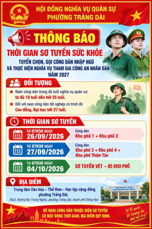 THÔNG BÁO THỜI GIAN SƠ TUYỂN SỨC KHỎE TUYỂN CHỌN, GỌI CÔNG DÂN NHẬP NGŨ