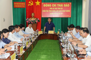 Đồng chí Thái Bảo, Phó bí thư Tỉnh ủy, làm việc với Đảng ủy xã