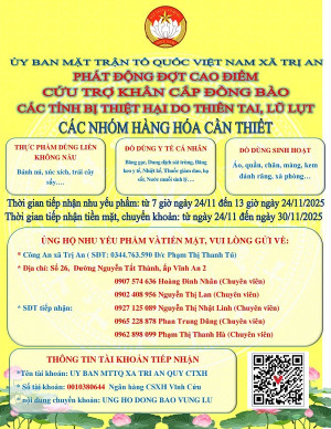 UBMTTQ Việt Nam xã Trị An phát động đợt cao điểm cứu trợ đồng bào các tỉnh bị thiệt hại do thiên tai, lũ lụt