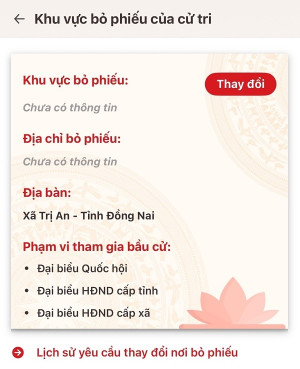 Hướng dẫn cử tri thay đổi nơi bỏ phiếu trên ứng dụng VneID