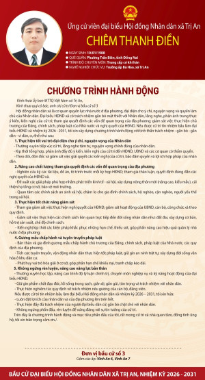 Chương trình hành động của ứng cử viên Chiêm Thanh Điền đơn vị bầu cử số 3