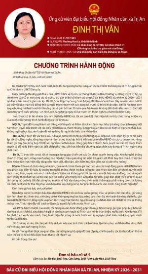 Chương trình hành động của ứng cử viên Đinh Thị Vân đơn vị bầu cử số 5