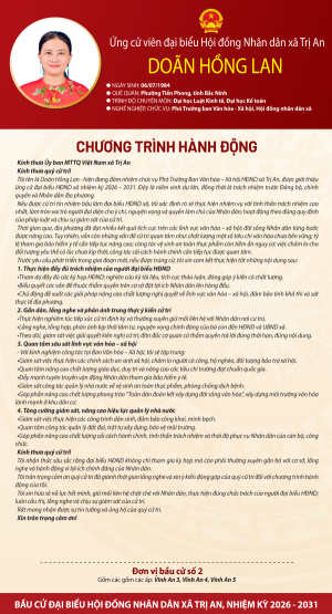 Chương trình hành động của ứng cử viên Doãn Hồng Lan đơn vị bầu cử số 2