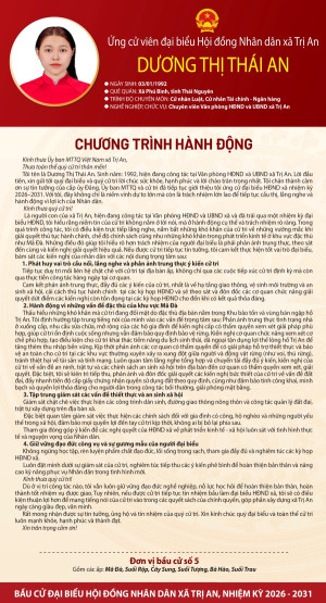 Chương trình hành động của ứng cử viên Dương Thị Thái An đơn vị bầu cử số 5