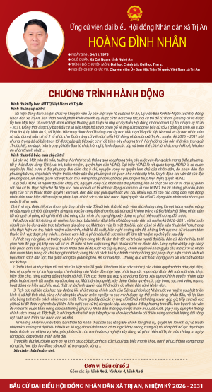 Chương trình hành động của ứng cử viên Hoàng Đình Nhân đơn vị bầu cử số 2