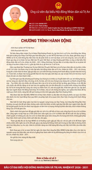 Chương trình hành động của ứng cử viên Lê Minh Vẹn đơn vị bầu cử số 3