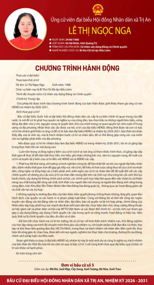 Chương trình hành động của ứng cử viên Lê Thị Ngọc Nga đơn vị bầu cử số 5