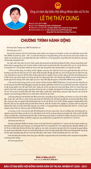 Chương trình hành động của ứng cử viên Lê Thị Thùy Dung đơn vị bầu cử số 3