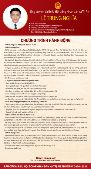 Chương trình hành động của ứng cử viên Lê Trung Nghĩa đơn vị bầu cử số 2