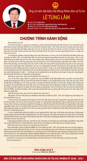 Chương trình hành động của ứng cử viên Lê Tùng Lâm đơn vị bầu cử số 3
