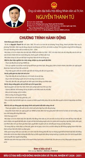 Chương trình hành động của ứng cử viên Nguyễn Thanh Tú đơn vị bầu cử số 1