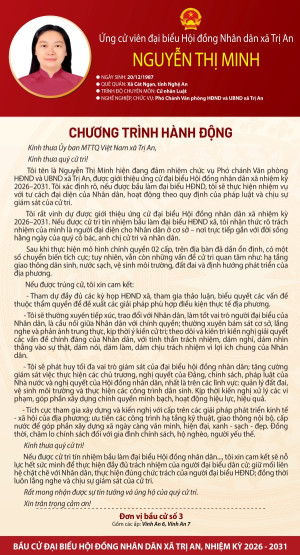 Chương trình hành động của ứng cử viên Nguyễn Thị Minh đơn vị bầu cử số 3