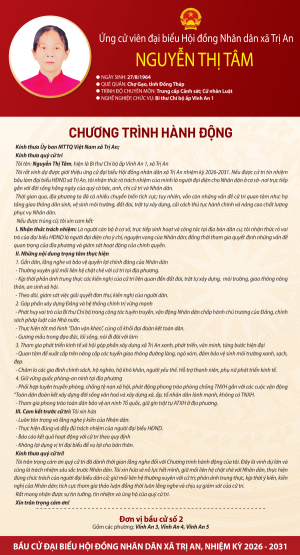 Chương trình hành động của ứng cử viên Nguyễn Thị Tâm đơn vị bầu cử số 2