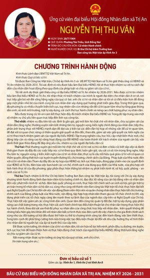 Chương trình hành động của ứng cử viên Nguyễn Thị Thu Vân đơn vị bầu cử số 1