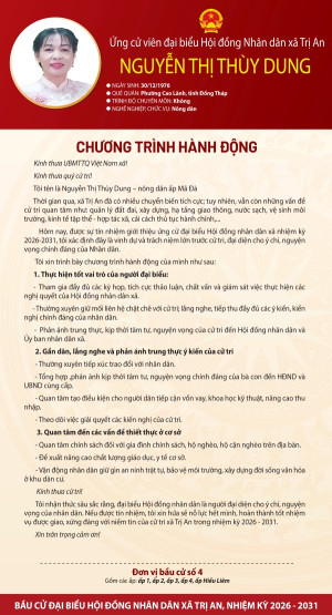 Chương trình hành động của ứng cử viên Nguyễn Thị Thùy Dung đơn vị bầu cử số 4