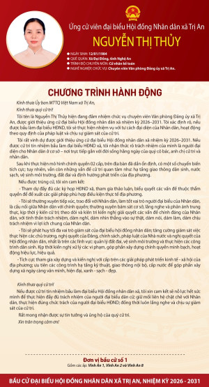 Chương trình hành động của ứng cử viên Nguyễn Thị Thủy đơn vị bầu cử số 1