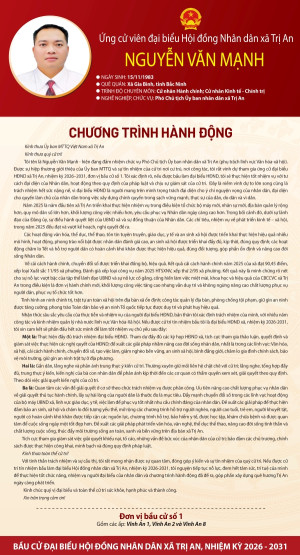Chương trình hành động của ứng cử viên Nguyễn Văn Mạnh đơn vị bầu cử số 1