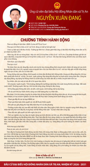 Chương trình hành động của ứng cử viên Nguyễn Xuân Đang đơn vị bầu cử số 1