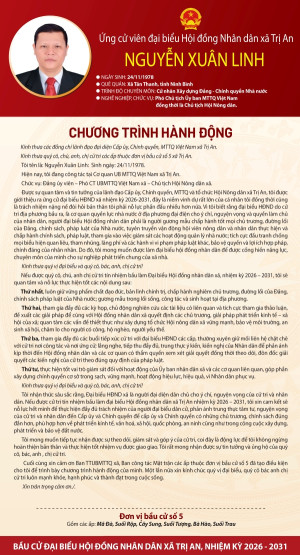 Chương trình hành động của ứng cử viên Nguyễn Xuân Linh đơn vị bầu cử số 5