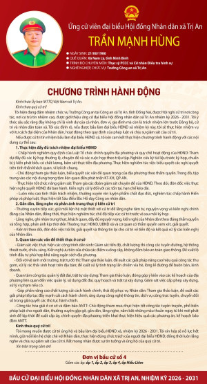 Chương trình hành động của ứng cử viên Trần Mạnh Hùng đơn vị bầu cử số 4