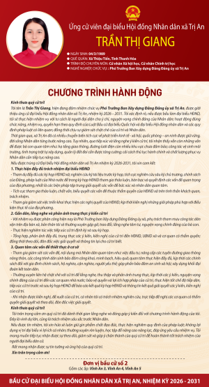 Chương trình hành động của ứng cử viên Trần Thị Giang đơn vị bầu cử số 2