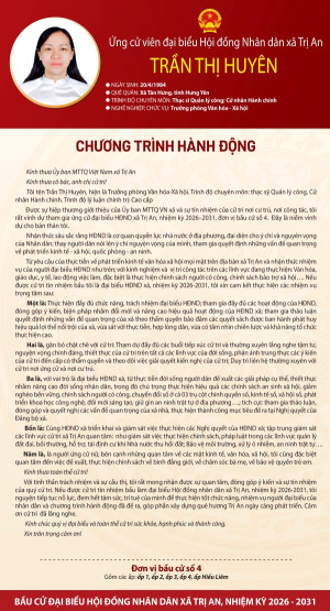 Chương trình hành động của ứng cử viên Trần Thị Huyên đơn vị bầu cử số 4