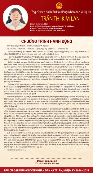 Chương trình hành động của ứng cử viên Trần Thị Kim Lan đơn vị bầu cử số 3