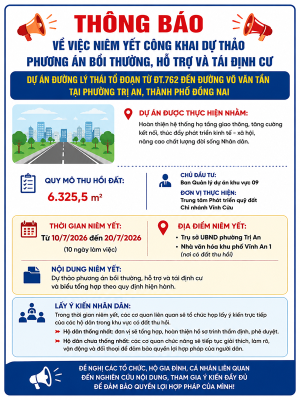 UBND PHƯỜNG TRỊ AN THÔNG BÁO NIÊM YẾT CÔNG KHAI   DỰ THẢO PHƯƠNG ÁN BỒI THƯỜNG, HỖ TRỢ VÀ TÁI ĐỊNH CƯ  DỰ ÁN ĐƯỜNG LÝ THÁI TỔ