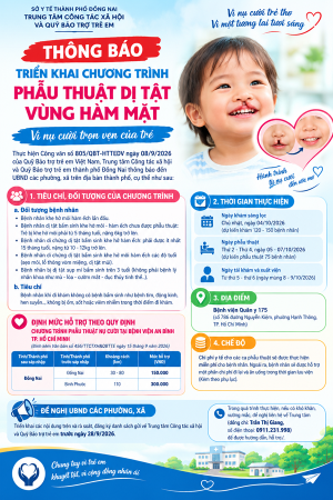 THÔNG BÁO CHƯƠNG TRÌNH PHẪU THUẬT DỊ TẬT VÙNG HÀM MẶT