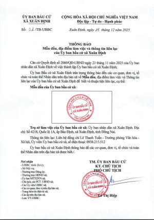 Mẫu dấu, địa điểm làm việc và thông tin liên lạc của Ủy ban bầu cử xã Xuân
