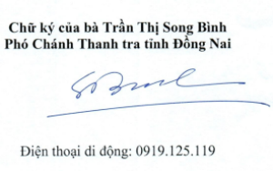 Thông báo về việc giới thiệu chức danh và chữ ký Phó Chánh Thanh tra tỉnh Đồng Nai