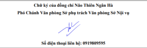 Thông báo, Giới thiệu chức danh, chữ ký Phó Chánh Văn phòng Sở phụ trách Văn phòng Sở Nội vụ