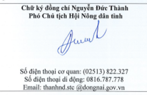 Thông báo về việc giới thiệu chức danh và chữ ký đồng chí Phó Chủ tịch Hội Nông dân tỉnh Đồng Nai, nhiệm kỳ 2023 – 2028