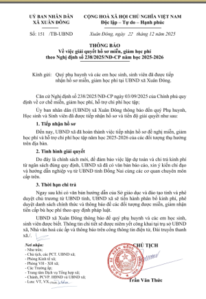 XÃ XUÂN ĐÔNG HOÀN THÀNH VIỆC TIẾP NHẬN HỒ SƠ ĐỀ NGHỊ MIỄN GIẢM HỌC PHÍ