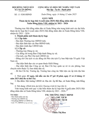 Kỳ họp thứ 4 – Kỳ họp cuối năm 2025 Hội đồng nhân dân xã Xuân Đông khóa VIII, nhiệm kỳ 2021 - 2026