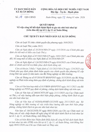 Xã Xuân Đông công bố hết dịch tả gia súc loài nhai lại trên đàn dê tại tổ 2, ấp 11