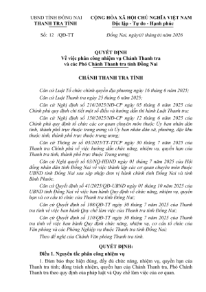 Quyết định về việc phân công nhiệm vụ Chánh Thanh tra và các Phó Chánh Thanh tra tỉnh Đồng Nai