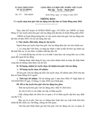 XÃ XUÂN ĐÔNG THÔNG BÁO TUYỂN HÒA GIẢI VIÊN