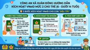 Công an xã xin được hướng dẫn chi tiết cách kích hoạt tài khoản VNeID Mức 2 cho các bé từ 6 đến dưới 14 tuổi.