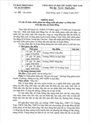Thông báo chiếu phim lưu động miễn phí