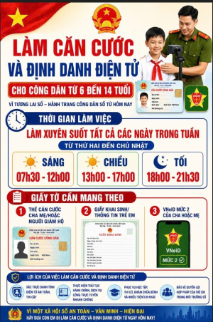 THÔNG BÁO LÀM CĂN CƯỚC VÀ ĐỊNH DANH ĐIỆN TỬ CHO CÔNG DÂN ĐỦ TỪ 6 ĐẾN 14 TUỔI TRÊN ĐỊA BÀN XÃ XUÂN HÒA