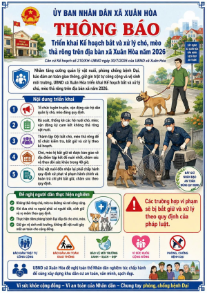 XÃ XUÂN HÒA ĐẨY MẠNH TUYÊN TRUYỀN, TĂNG CƯỜNG QUẢN LÝ CHÓ, MÈO NUÔI; TRIỂN KHAI BẮT, XỬ LÝ CHÓ, MÈO THẢ RÔNG TRÊN ĐỊA BÀN