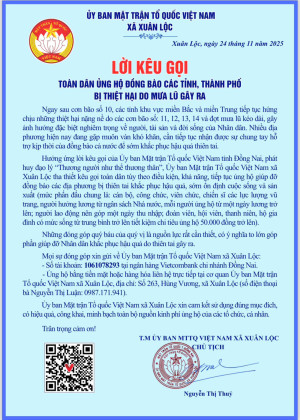 Xuân Lộc: Kêu gọi ủng hộ đồng bào các tỉnh, thành phố bị thiệt hại do mưa lũ