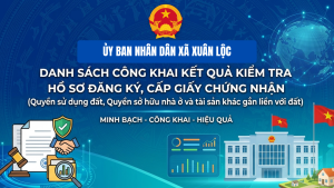 Danh sách công khai kết quả kiểm tra hồ sơ đăng ký, cấp Giấy chứng nhận của ông Trần Huy Hòa và bà Lê Thị Bích Hạnh; ông Nguyễn Minh Phụng; ông Nguyễn Thế Mạnh và Trần Thị Ngọc Thanh; ông Hoàng Văn Long và bà Huỳnh Thị Thu Á; bà Hồ Thị Tuyết; ông Hoà
