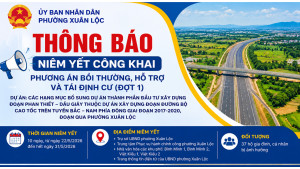 Xuân Lộc: Thông báo về việc niêm yết công khai Phương án bồi thường, hỗ trợ và tái định cư dự án các hạng mục bổ sung đoạn Phan Thiết - Dầu Giây (Đợt 1)